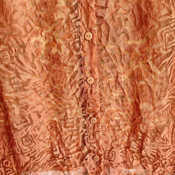 Ruby Rd Sheer Top Plus Size 20 Short Sleeve Button Up Tropical Floral Rust Brown - Picture 4 of 10